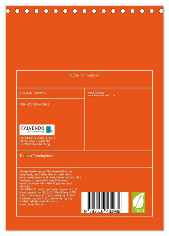 Produktbild: Tauben Terminplaner (Tischkalender 2026 DIN A5 hoch), CALVENDO Monatskalender