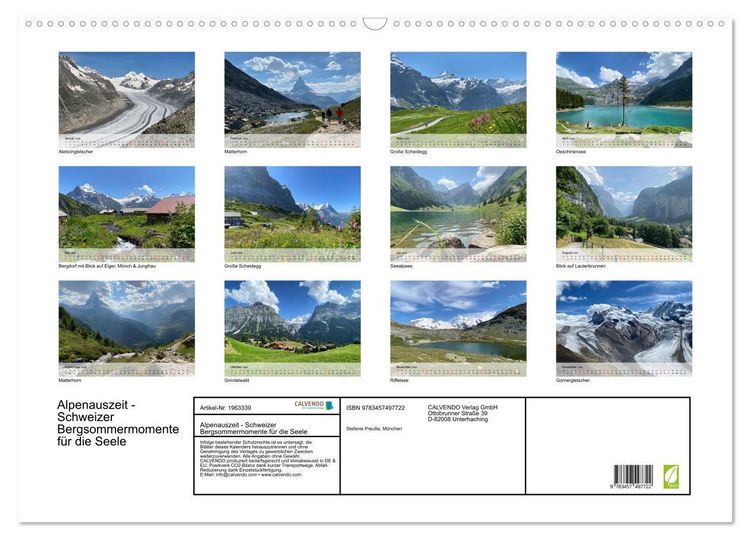 Produktbild: Alpenauszeit - Schweizer Bergsommermomente f&uuml;r die Seele (Wandkalender 2026 DIN A2 quer), CALVENDO Monatskalender
