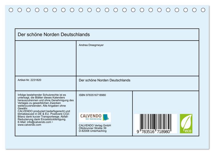 Produktbild: Der sch&ouml;ne Norden Deutschlands (Tischkalender 2026 DIN A5 quer), CALVENDO Monatskalender
