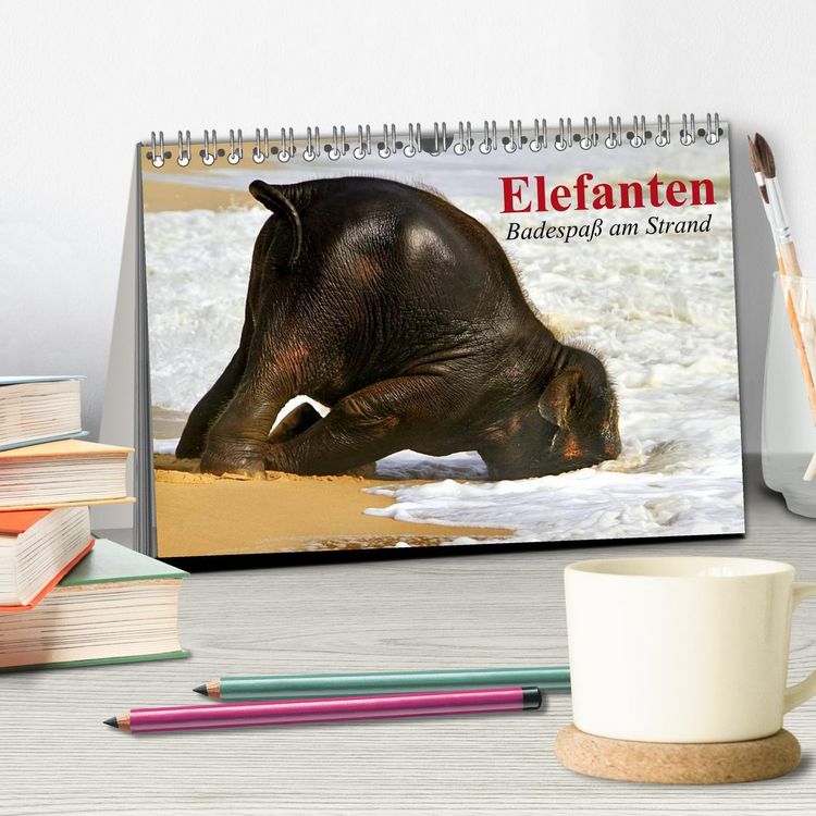 Produktbild: Elefanten. Badespa&szlig; am Strand (Tischkalender 2026 DIN A5 quer), CALVENDO Monatskalender