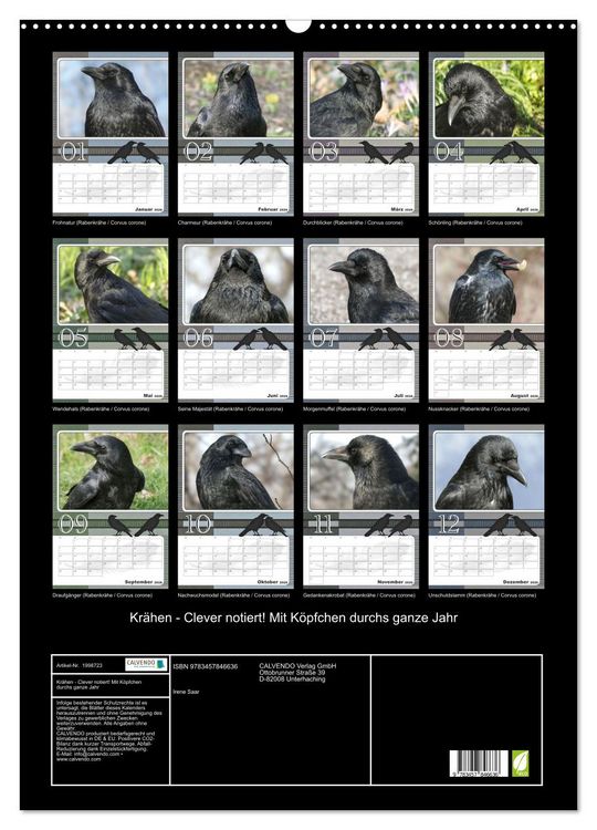 Produktbild: Kr&auml;hen - Clever notiert! Mit K&ouml;pfchen durchs ganze Jahr (Wandkalender 2026 DIN A2 hoch), CALVENDO Monatskalender