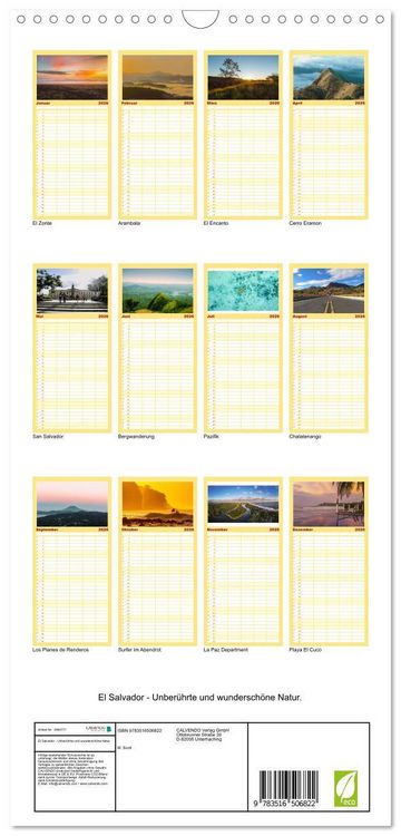 Produktbild: Familienplaner 2026 - El Salvador - Unber&uuml;hrte und wundersch&ouml;ne Natur. mit 5 Spalten (Wandkalender, 21 x 45 cm) CALVENDO