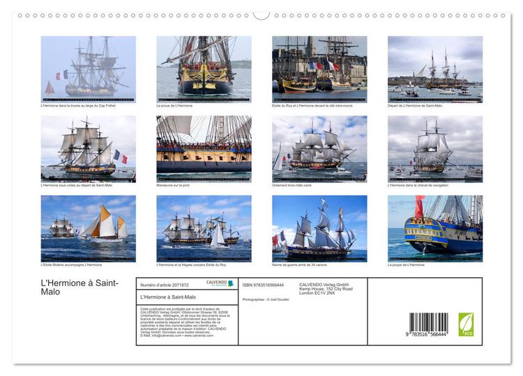 Produktbild: L'Hermione &agrave; Saint-Malo (Calendrier mural 2026 DIN A2 vertical) calendrier de bureau