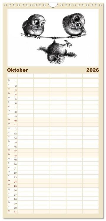 Produktbild: Familienplaner 2026 - owls & friends 2026 mit 5 Spalten (Wandkalender, 21 x 45 cm) CALVENDO