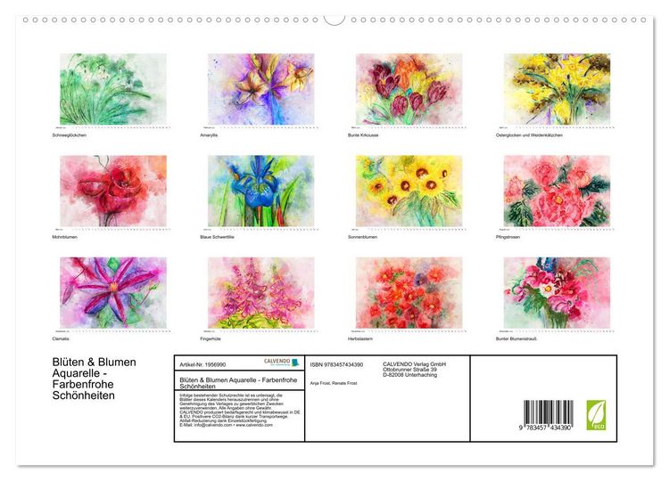 Produktbild: Bl&uuml;ten & Blumen Aquarelle - Farbenfrohe Sch&ouml;nheiten (hochwertiger Premium Wandkalender 2026 DIN A2 quer), Kunstdruck in Hochglanz