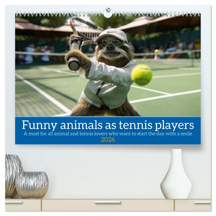 Produktbild: Funny animals as tennis players (High Quality Premium Wall Calendar 2026 DIN A2 landscape),CALVENDO 12 Month Wall Calendar