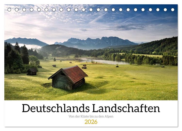 Produktbild: Deutschlands Landschaften 2026 &ndash; Von der K&uuml;ste bis zu den Alpen (Tischkalender 2026 DIN A5 quer), CALVENDO Monatskalender