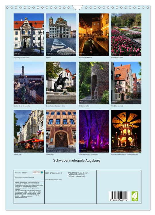 Produktbild: Schwabenmetropole Augsburg (Wandkalender 2026 DIN A3 hoch), CALVENDO Monatskalender