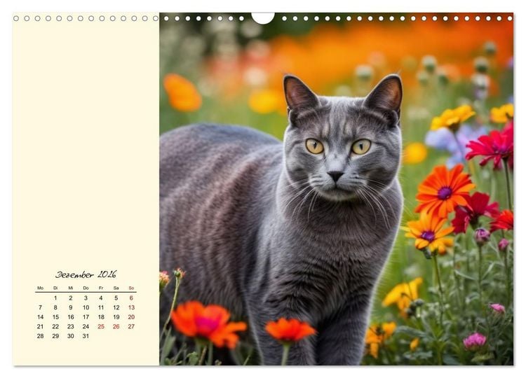 Produktbild: Samtpfoten im Bl&uuml;tenmeer (Wandkalender 2026 DIN A3 quer), CALVENDO Monatskalender