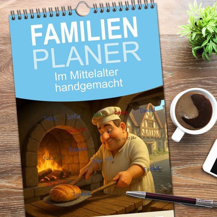 Produktbild: Familienplaner 2026 - Im Mittelalter handgemacht mit 5 Spalten (Wandkalender, 21 x 45 cm) CALVENDO