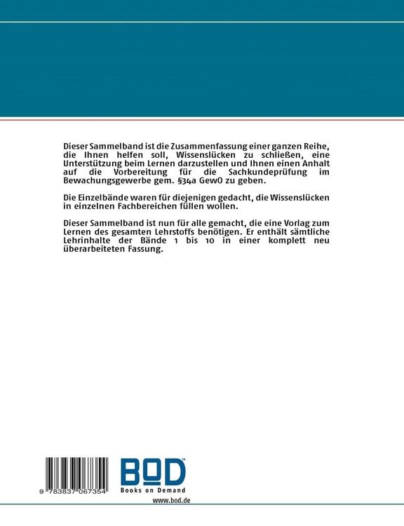 Produktbild: Lernvorschl&auml;ge f&uuml;r die Sachkundepr&uuml;fung im Bewachungsgewerbe gem. &sect;34a GewO XI - Sammelband
