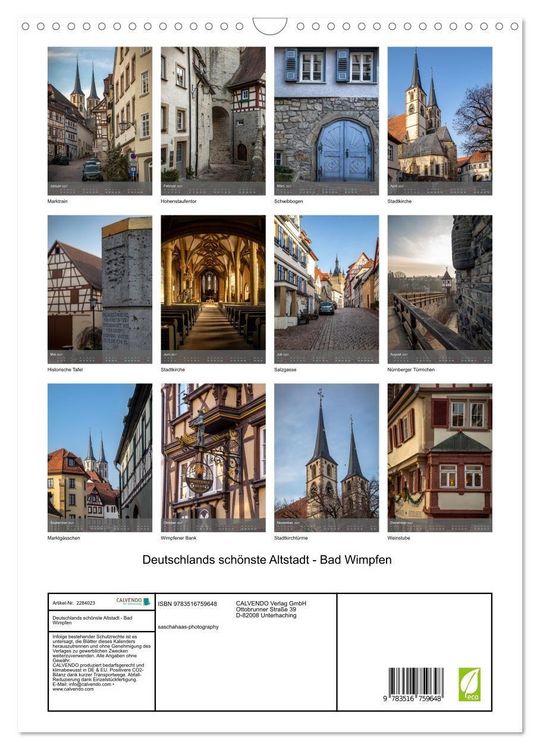 Produktbild: Deutschlands sch&ouml;nste Altstadt - Bad Wimpfen (Wandkalender 2027 DIN A3 hoch), CALVENDO Monatskalender