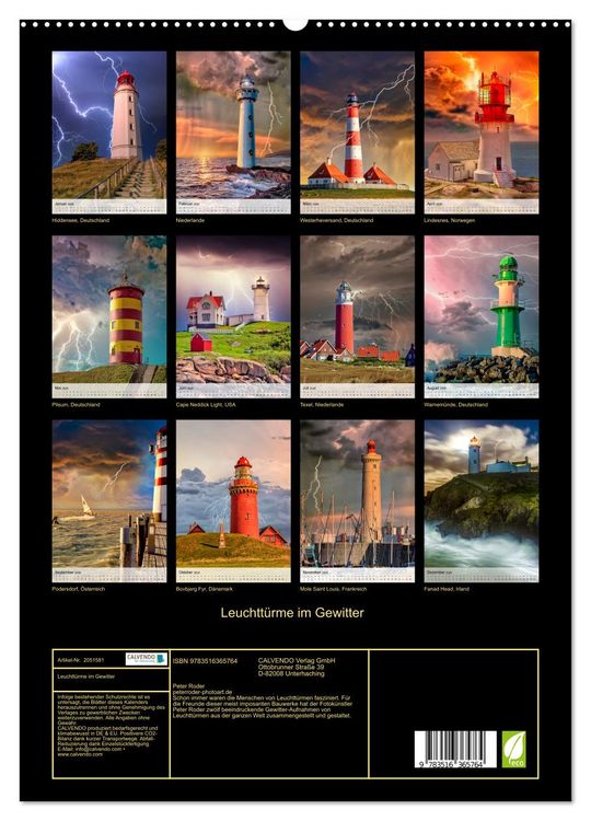 Produktbild: Leuchtt&uuml;rme im Gewitter (Wandkalender 2026 DIN A2 hoch), CALVENDO Monatskalender