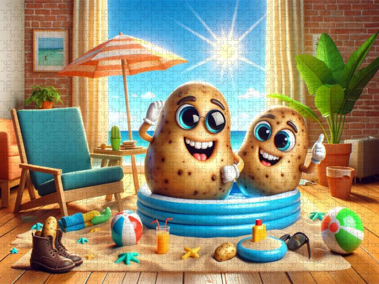 Produktbild: CALVENDO Puzzle Sommerspa&szlig; im Wohnzimmer: Kartoffeln im Planschbecken | 1000 Teile Lege-Gr&ouml;&szlig;e 64x48cm Foto-Puzzle f&uuml;r gl&uuml;ckliche Stunden
