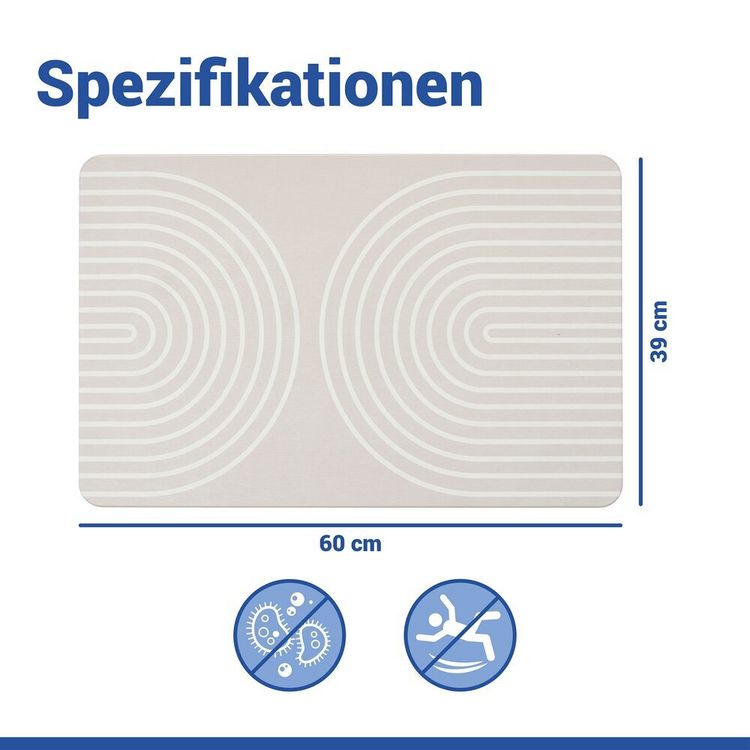 Produktbild: Diatomit Badematte Mod. Nazca Beige, 60 x 39 cm, schnelltrocknend und rutschsicher