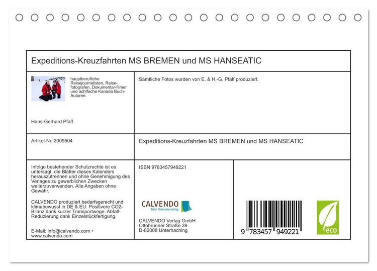 Produktbild: Expeditions-Kreuzfahrten MS BREMEN und MS HANSEATIC (Tischkalender 2026 DIN A5 quer), CALVENDO Monatskalender