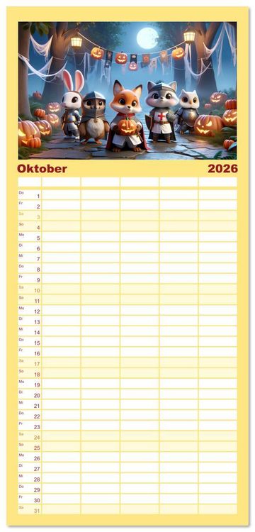Produktbild: Familienplaner 2026 - Ritterliche Tierfreunde: Ein Jahr voller Spannung und Humor mit 5 Spalten (Wandkalender, 21 x 45 cm) CALVENDO