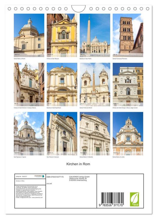 Produktbild: Kirchen in Rom (Wandkalender 2026 DIN A4 hoch), CALVENDO Monatskalender