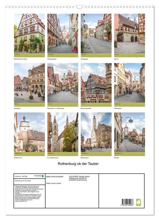 Produktbild: Rothenburg ob der Tauber (Wandkalender 2026 DIN A2 hoch), CALVENDO Monatskalender