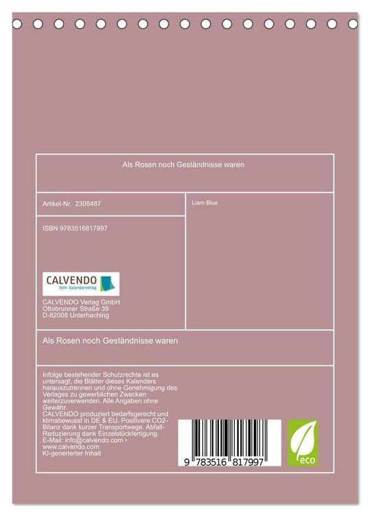 Produktbild: Als Rosen noch Gest&auml;ndnisse waren (Tischkalender 2027 DIN A5 hoch), CALVENDO Monatskalender