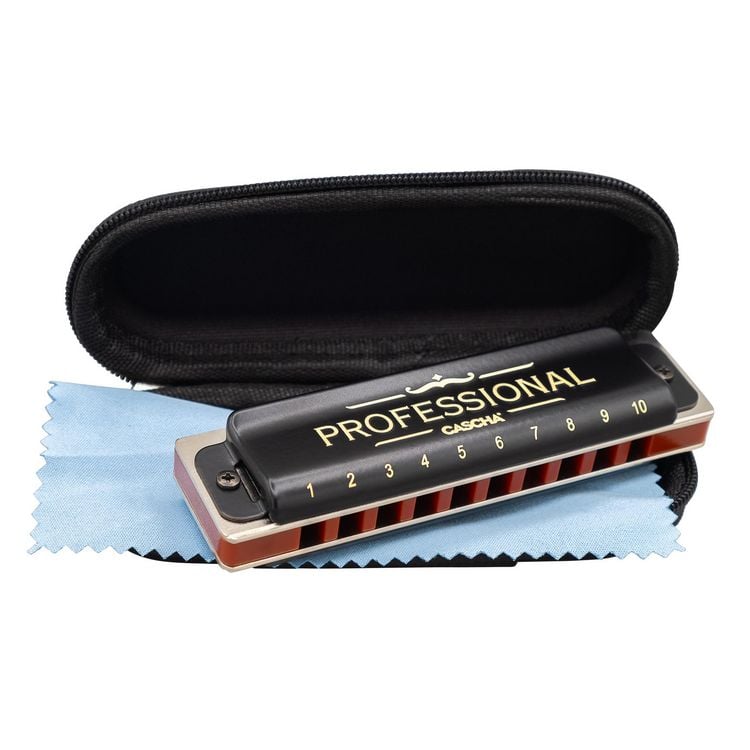 Produktbild: Professional Blues Harmonica in D (incl. case and cleaning cloth)