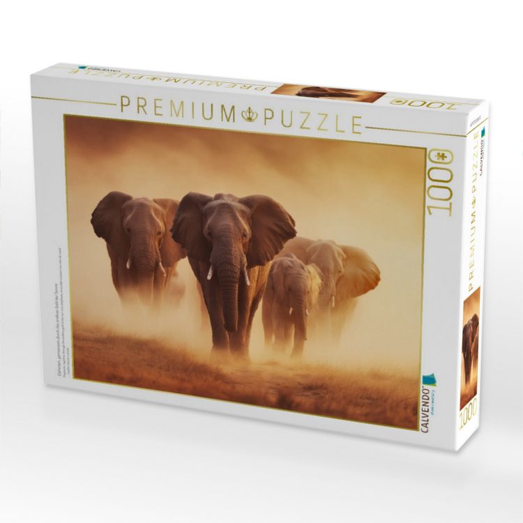 Produktbild: CALVENDO Puzzle Elefanten, gemeinsam durch das endlose Gold der Sonne | 1000 Teile Lege-Gr&ouml;&szlig;e 64x48cm Foto-Puzzle f&uuml;r gl&uuml;ckliche Stunden
