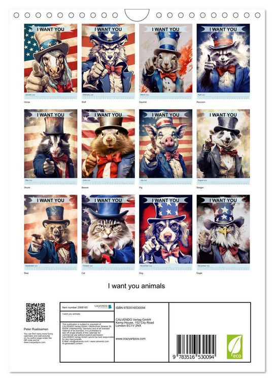 Produktbild: I want you animals (Wall Calendar 2026 DIN A4 portrait), CALVENDO 12 Month Wall Calendar