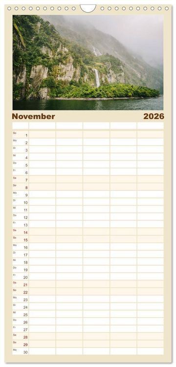 Produktbild: Familienplaner 2026 - Neuseeland - Landschaftstr&auml;ume mit 5 Spalten (Wandkalender, 21 x 45 cm) CALVENDO
