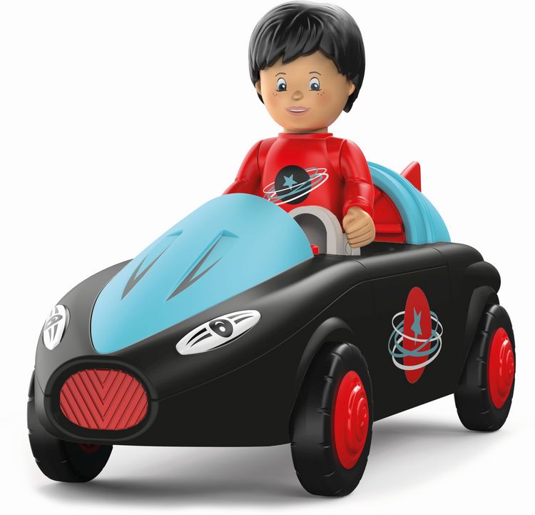 Produktbild: SIKU 0115 - Toddys, Sam Speedy, Spielzeugauto mit R&uuml;ckziehmotor/Licht/Sound und Spielfigur, schwarz/t&uuml;rkis