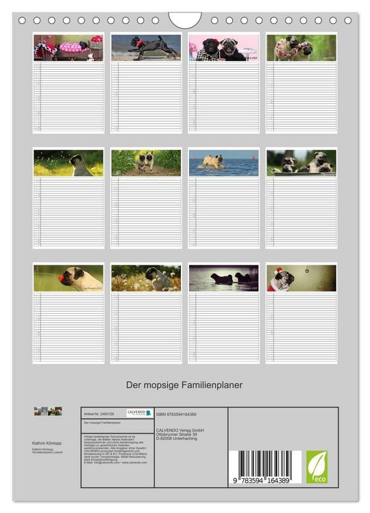 Produktbild: Der mopsige Familienplaner (Wandkalender 2027 DIN A4 hoch), CALVENDO Monatskalender