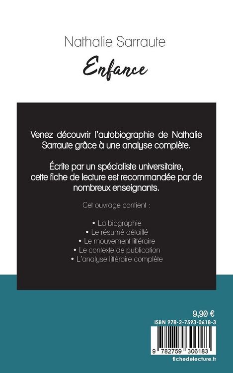 Produktbild: Enfance de Nathalie Sarraute (fiche de lecture et analyse compl&egrave;te de l'&iquest;uvre)
