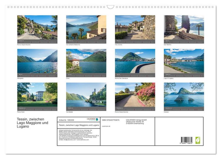 Produktbild: Tessin, zwischen Lago Maggiore und Lugano (Wandkalender 2026 DIN A2 quer), CALVENDO Monatskalender