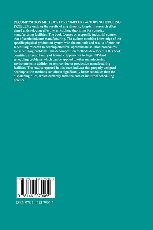 Produktbild: Decomposition Methods for Complex Factory Scheduling Problems