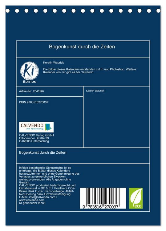 Produktbild: Bogenkunst durch die Zeiten (Tischkalender 2026 DIN A5 hoch), CALVENDO Monatskalender