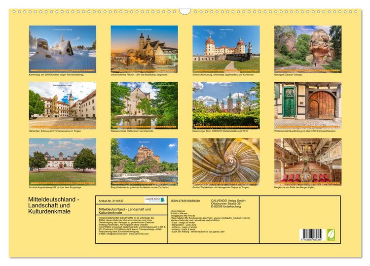 Produktbild: Mitteldeutschland - Landschaft und Kulturdenkmale (Wandkalender 2026 DIN A2 quer), CALVENDO Monatskalender
