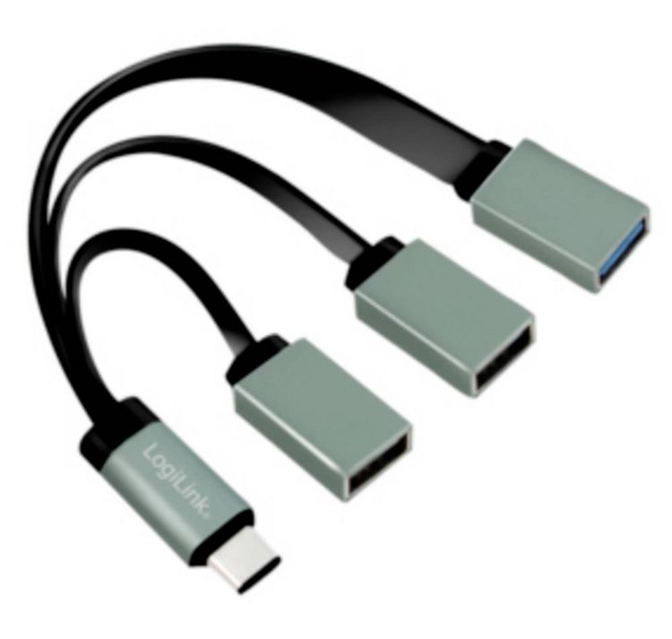 Produktbild: LogiLink UA0315 USB-Hub 3 Port USB-A USB 3.1 Gen1 5 GBit/s mit USB-C&reg; Stecker Schwarz, Grau UA0315