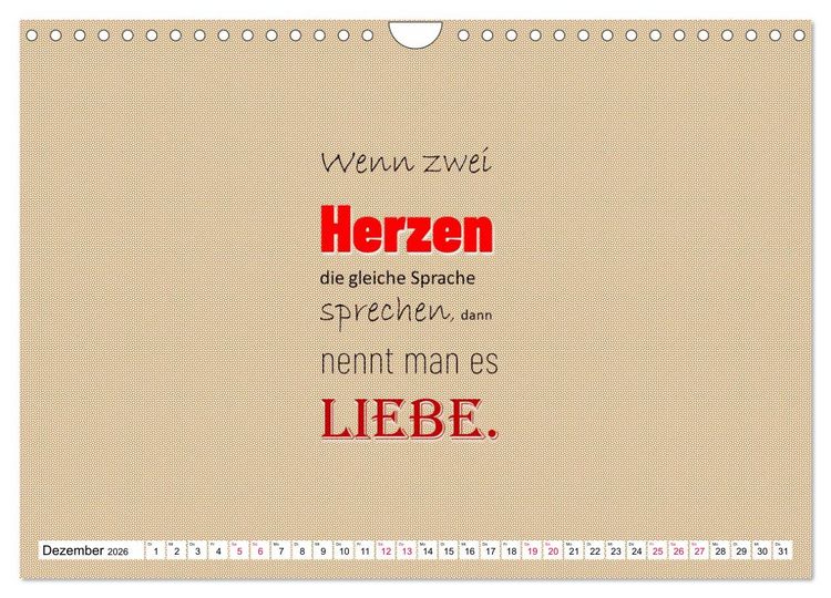 Produktbild: Zitate und Spr&uuml;che In Sachen LIEBE (Wandkalender 2026 DIN A4 quer), CALVENDO Monatskalender