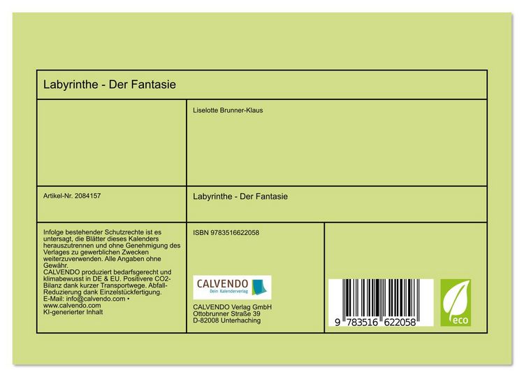 Produktbild: Labyrinthe - Der Fantasie (Tischkalender 2026 DIN A5 quer), CALVENDO Monatskalender