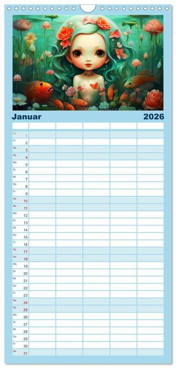 Produktbild: Familienplaner 2026 - Zauberhafte Meerjungfrauen. Liebliche Illustrationen mit 5 Spalten (Wandkalender, 21 x 45 cm) CALVENDO