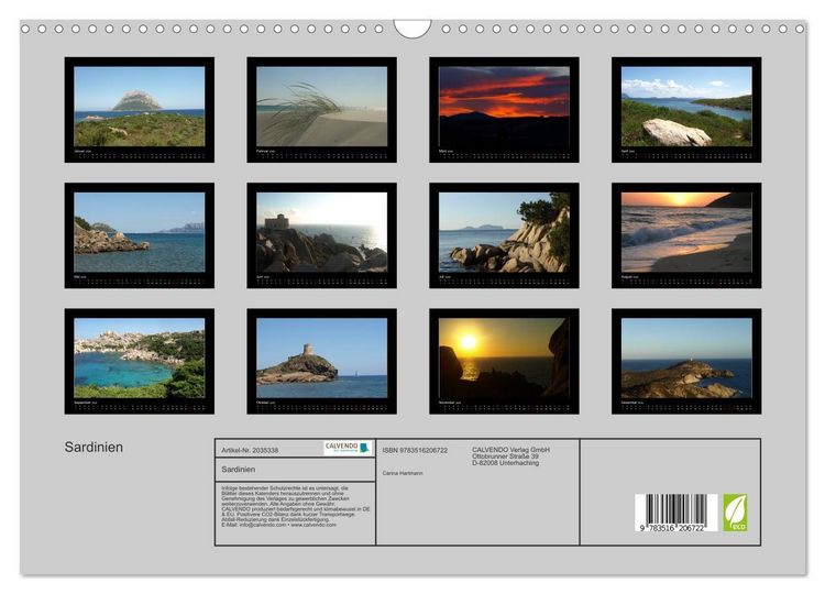 Produktbild: Sardinien (Wandkalender 2026 DIN A3 quer), CALVENDO Monatskalender