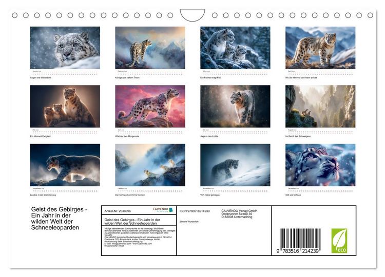 Produktbild: Geist des Gebirges - Ein Jahr in der wilden Welt der Schneeleoparden (Wandkalender 2026 DIN A4 quer), CALVENDO Monatskalender