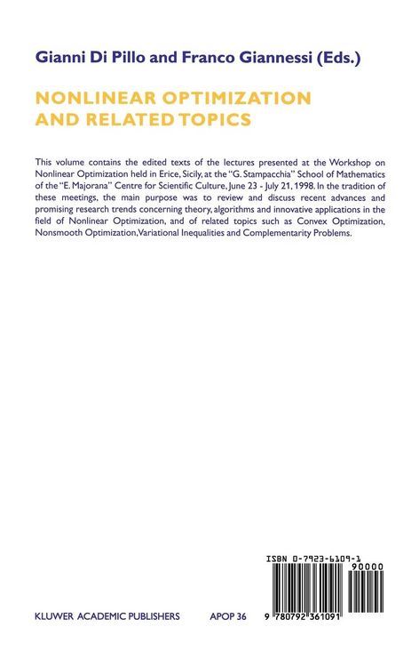 Produktbild: Nonlinear Optimization and Related Topics