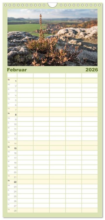 Produktbild: Familienplaner 2026 - Zauberhaftes Heidekraut - Elbsandstein mit 5 Spalten (Wandkalender, 21 x 45 cm) CALVENDO