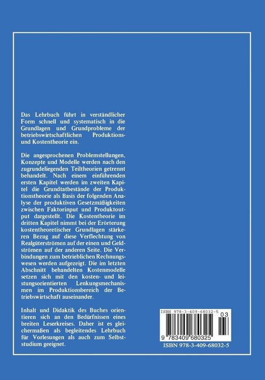 Produktbild: Betriebswirtschaftliche Produktions- und Kostentheorie