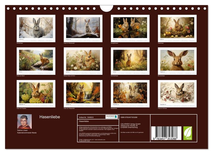 Produktbild: Hasenliebe (Wandkalender 2026 DIN A4 quer), CALVENDO Monatskalender