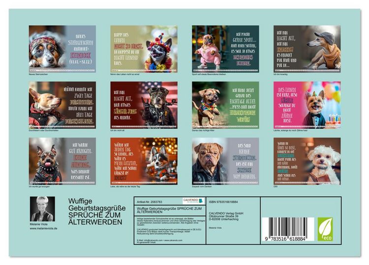 Produktbild: Wuffige Geburtstagsgr&uuml;&szlig;e SPR&Uuml;CHE ZUM &Auml;LTERWERDEN (Wandkalender 2026 DIN A4 quer), CALVENDO Monatskalender