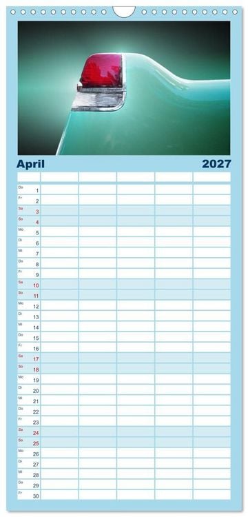 Produktbild: Familienplaner 2027 - US Klassiker Farbenfrohe Heckansichten mit 5 Spalten (Wandkalender, 21 x 45 cm) CALVENDO