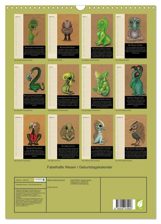 Produktbild: Fabelhafte Wesen / Geburtstagskalender (Wandkalender 2026 DIN A3 hoch), CALVENDO Monatskalender
