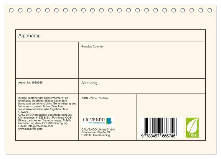 Produktbild: Alpenartig (Tischkalender 2026 DIN A5 quer), CALVENDO Monatskalender