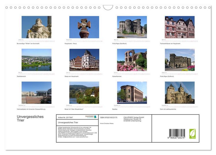 Produktbild: Unvergessliches Trier (Wandkalender 2026 DIN A3 quer), CALVENDO Monatskalender